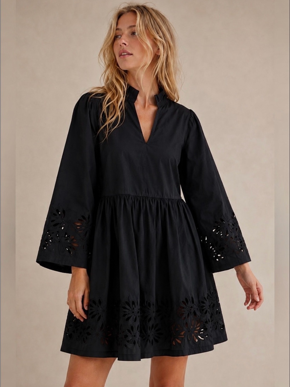 JODIFL Black Eyelet Babydoll Dress